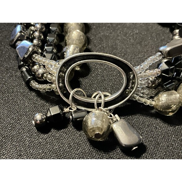 Size 7 Silpada Sterling Charms Multi Layered Stretch Bracelet. Tight Stretch - Picture 6 of 8